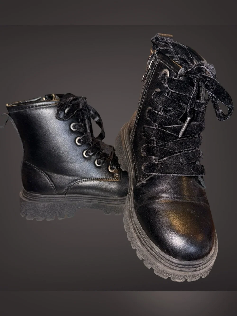 Blikcon Girls Combat Boots with Side Zipper & Velvet Laces Size 11 Toddler